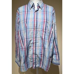Lacoste Mens Oxford Shirt Blue Pink Plaid Long Sleeve 100% Cotton Pocket M 44